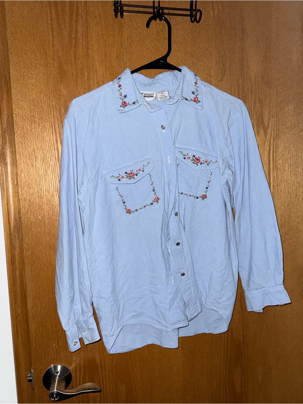 Light Blue Embroidered Western Shirt - Unbranded